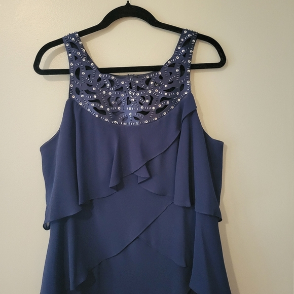 S.L. Fashions Navy Blue Tiered Mini Formal Party Dress. Size 14 - Picture 5 of 10